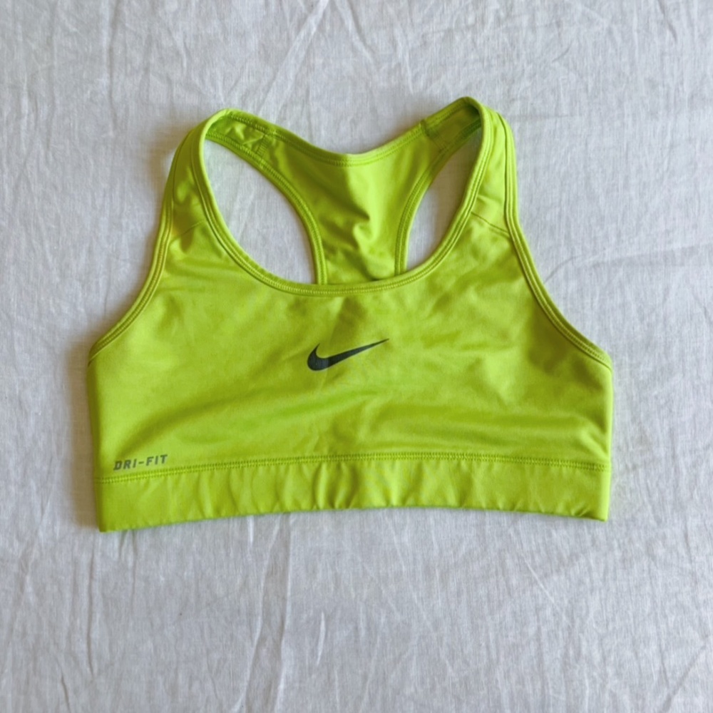 Neon Yellow Nike Swoosh Dri Fit Sports Bra